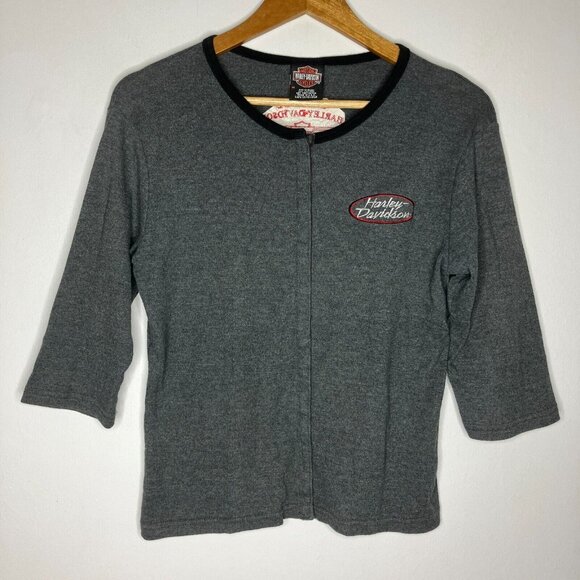 VTG Y2K Harley Davidson Women's 3/4 Sleeve Snap Button Shirt Lansing Michigan - Picture 1 of 8